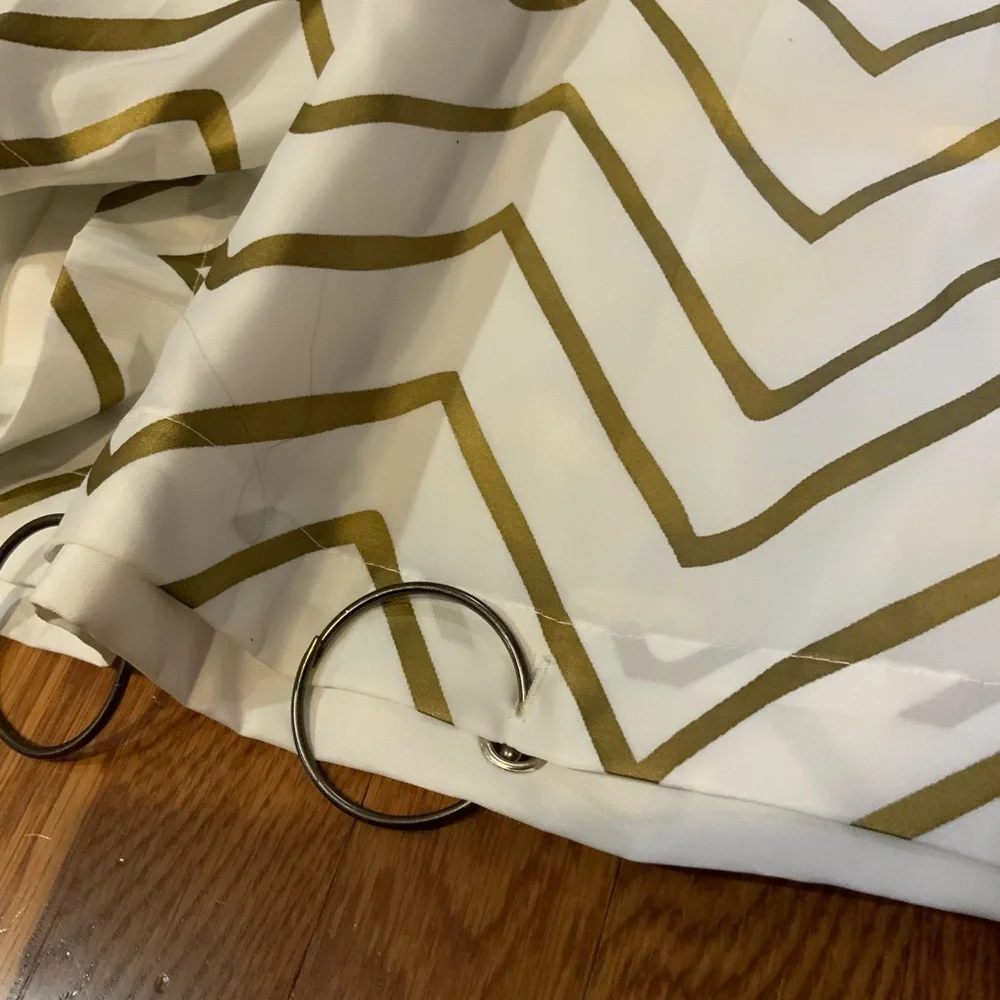 Gold Chevron Patterned Shower Curtain with Liner and Shower Hooks